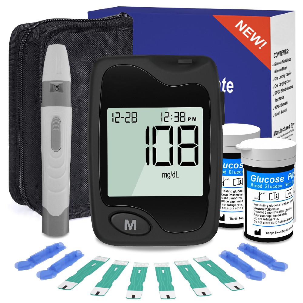 Diabetes Testing Kit -Blood Glucose Monitor Kit with 1 Glucose Meter, 50 Blood Sugar Test Strips, 50 Lancets, 1 Lancing Device and Carrying Case, Glucose Monitor No Coding